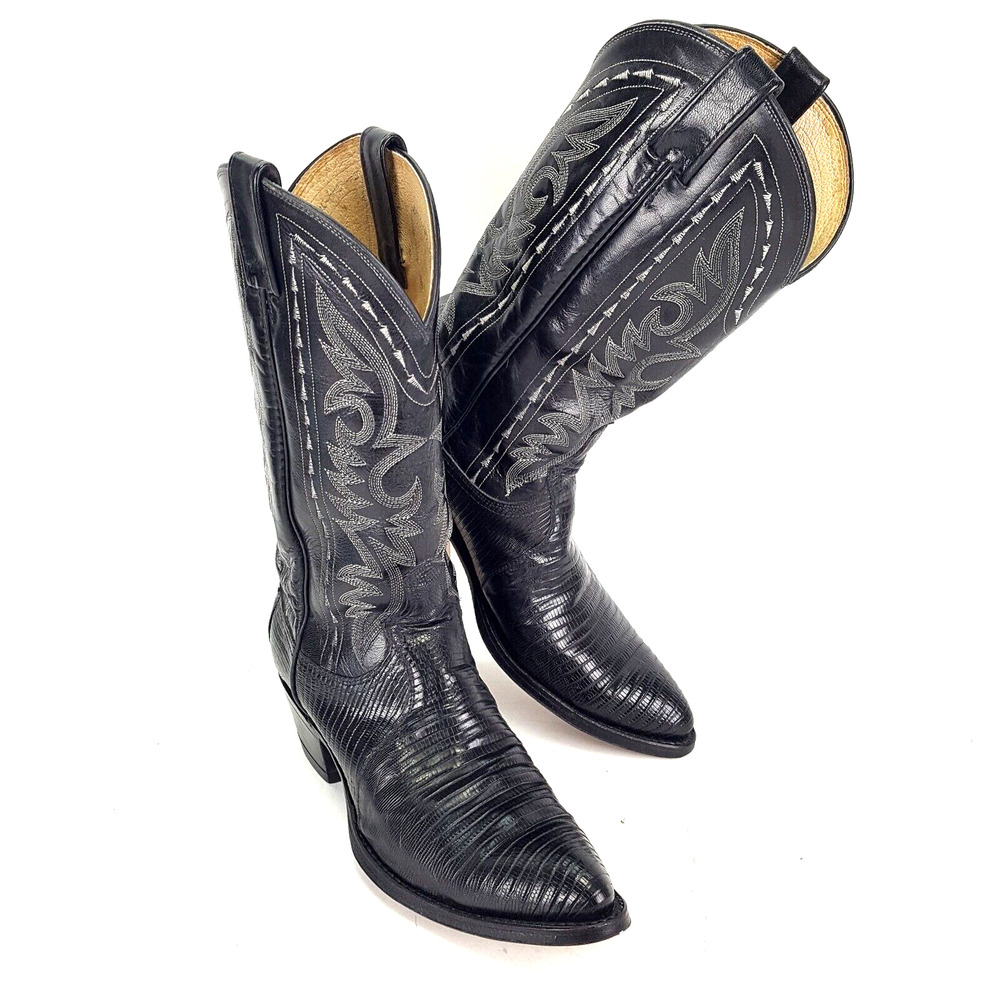Dan Post Black Teju Lizard Foot Skin Men's Size 8.5 D All Leather 16830